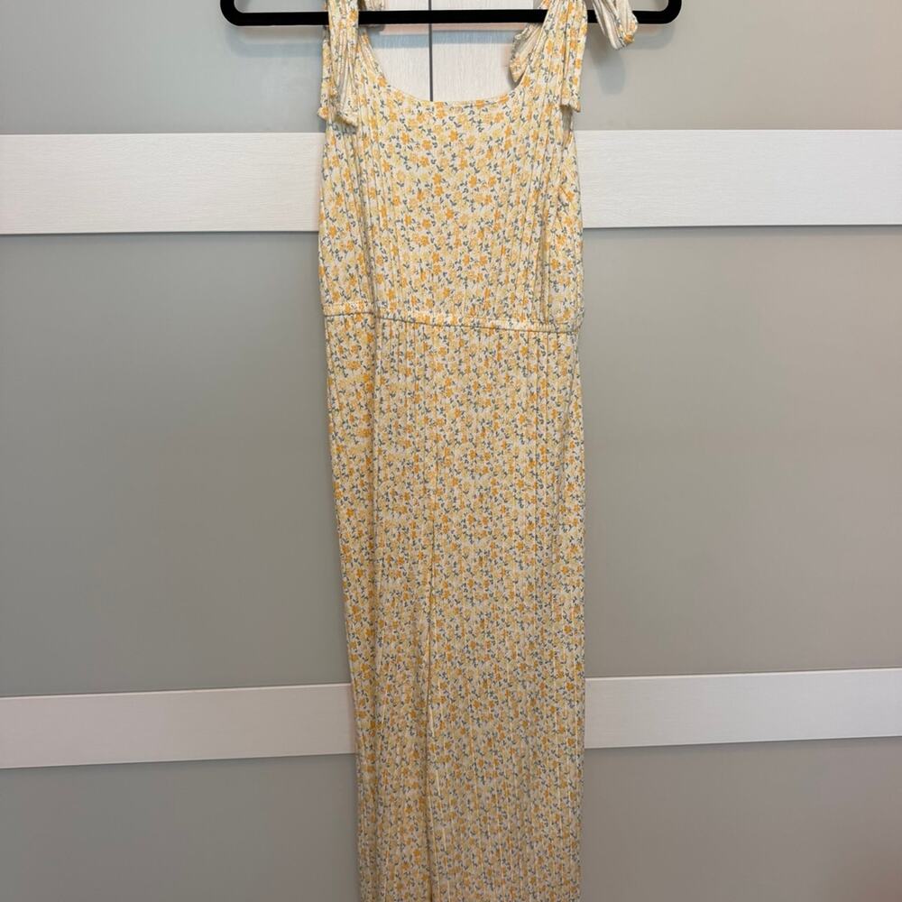 Gilly Hicks Jumpsuit Womens Small Yellow Floral Ribbed Wide Leg Tie Strap